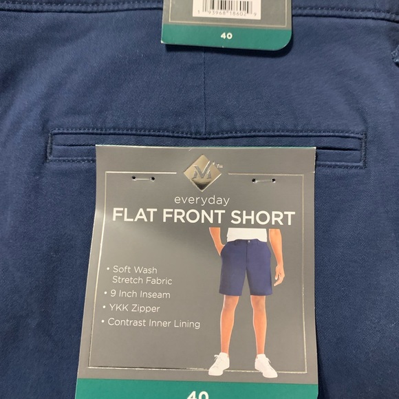 Shorts Member Mark Men's Size 40 Stretch Flat Front Short Blue Cove 9" Inseam - Picture 6 of 7